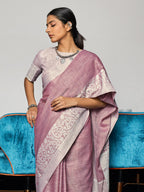 Anaita Lavender Linen Zari Work Saree With Blouse | Grocsy