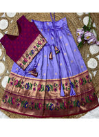 Evanik Purple Kids Paithani Silk Lotus Pattern Lehenga Choli | Grocsy