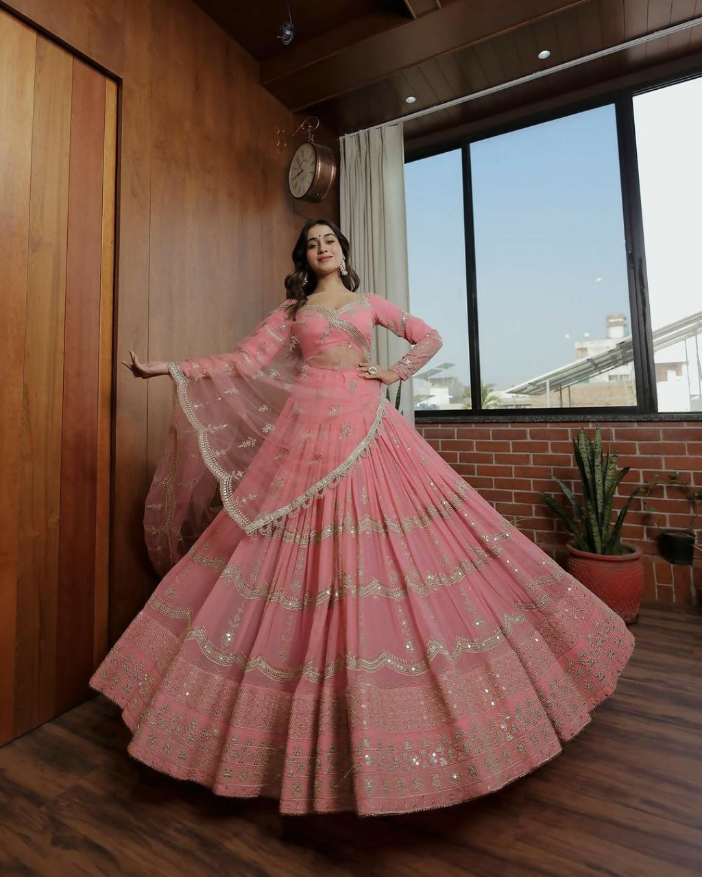 Jyoti Fashion Women's Baby Pink Faux Georgette 5MM Sequins with Zari Embroidered Designer Lehenga Choli Set | Grocsy