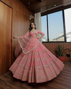 Jyoti Fashion Women's Baby Pink Faux Georgette 5MM Sequins with Zari Embroidered Designer Lehenga Choli Set | Grocsy