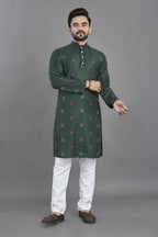 Anaita Green Weaving Linen Cotton Straight Kurta | Grocsy