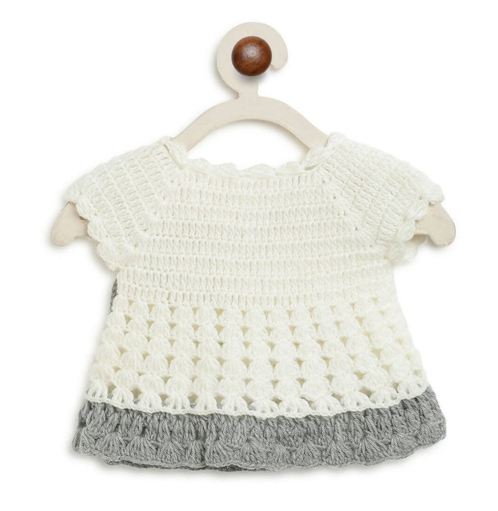 ChutPut Hand knitted Crochet Wool Dress For Baby Girls - White | Grocsy