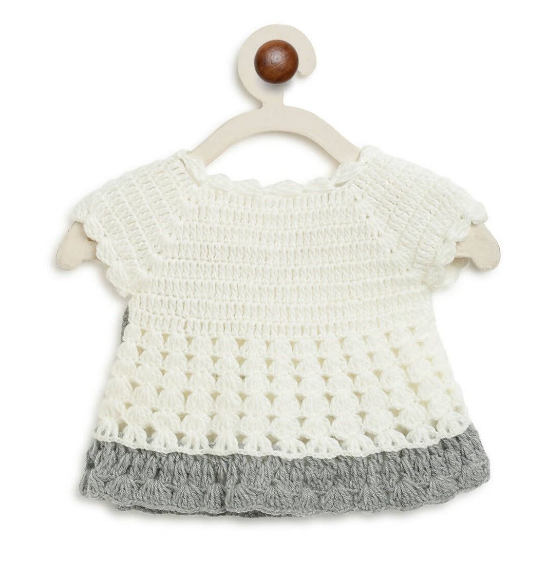 ChutPut Hand knitted Crochet Wool Dress For Baby Girls - White | Grocsy