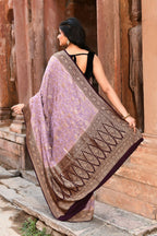 Joban Fashion Nude Pink Crepe Chiffon Pure Handloom Banarasi Silk Saree | Grocsy