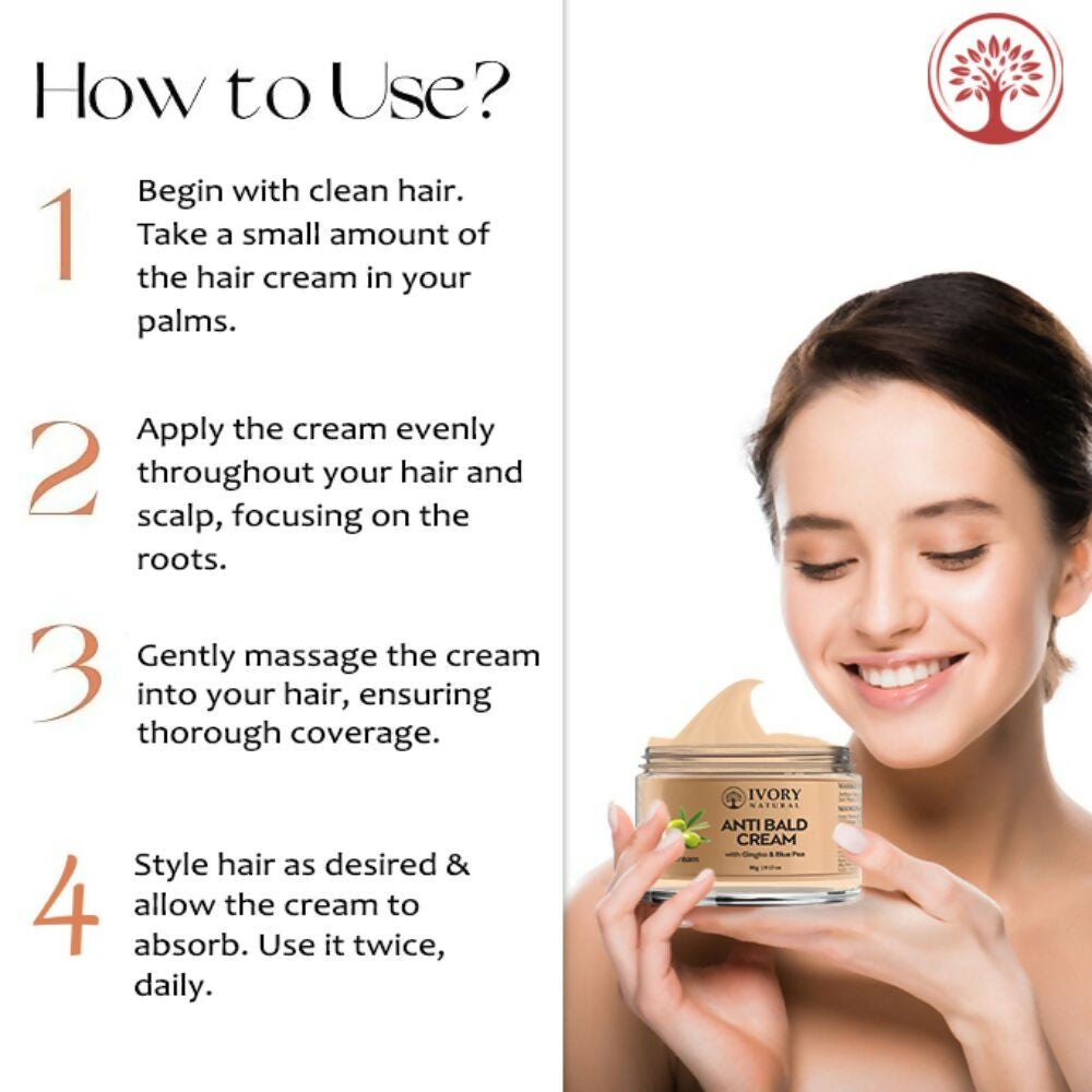 Ivory Natural Bald Cream For Hair For Stimulate Growth Of Hair, Avoid Thinning | Grocsy