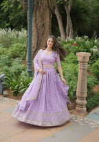Lorenvalley Lavender Pure Viscose Jacquard with Golden Embroidered Sequins work Lehenga Choli | Grocsy