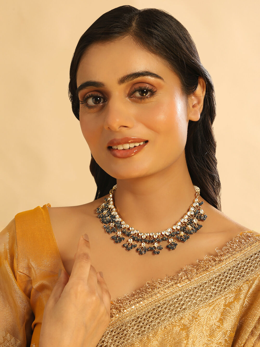 Nuyug 22K Gold Plated Azure Dusk Kundan Necklace | Grocsy