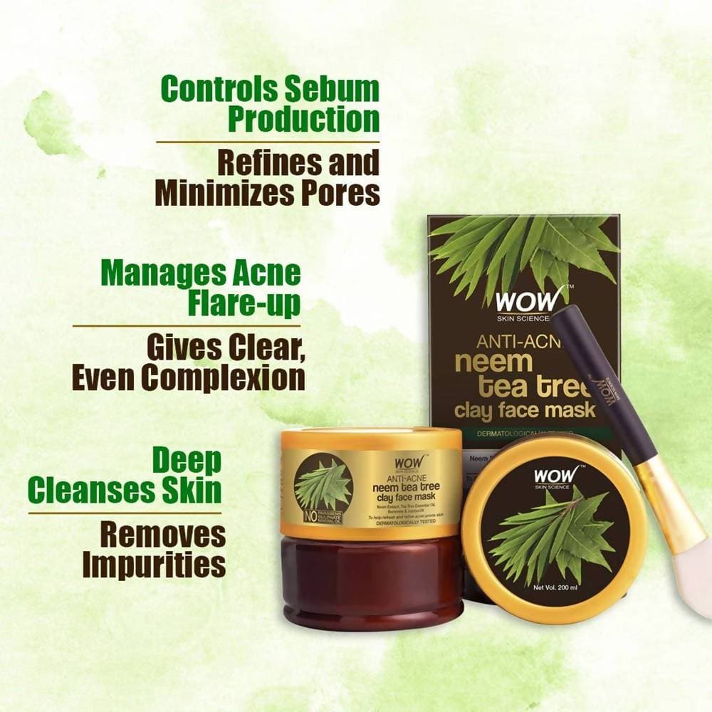 Wow Skin Science Anti-Acne Neem & Tea Tree Clay Face Mask | Grocsy