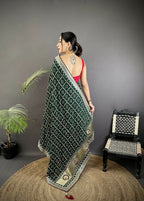 Joban Fashion Dark Green Bandhej Bandhani Vichitra Silk Bandhani Prints Saree | Grocsy