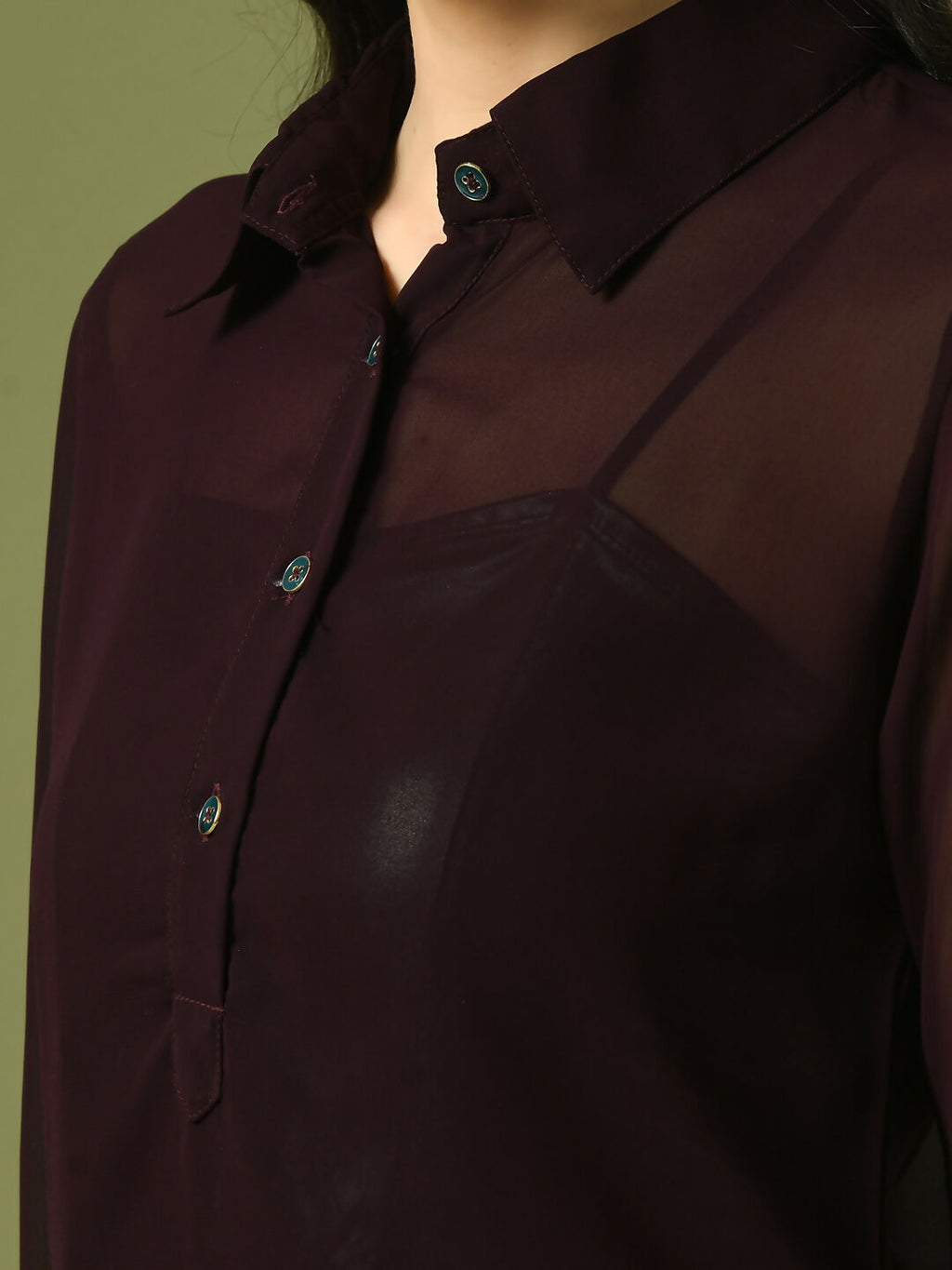 Myshka Women's Coffee Brown Solid Georgette Longline Party Sheer Tunic | Grocsy