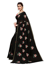 Vamika Chanderi Cotton Embroidery Black Saree (Mogra Black) | Grocsy