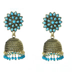 Mominos Fashion Johar Kamal Beautiful Kundan Work Jhumka With Sky Blue Beads
