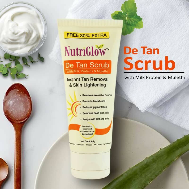 NutriGlow De Tan Scrub With Milk Protein & Mulethi | Grocsy