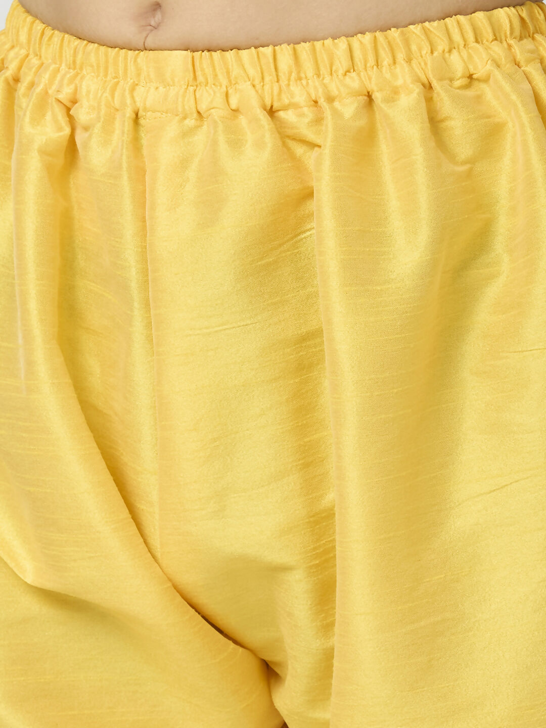 Joban Fashion Kids Island Full Sleeves Chanderi Kurta, Pyjama Set with Traditional Butta Work - Yellow | Grocsy