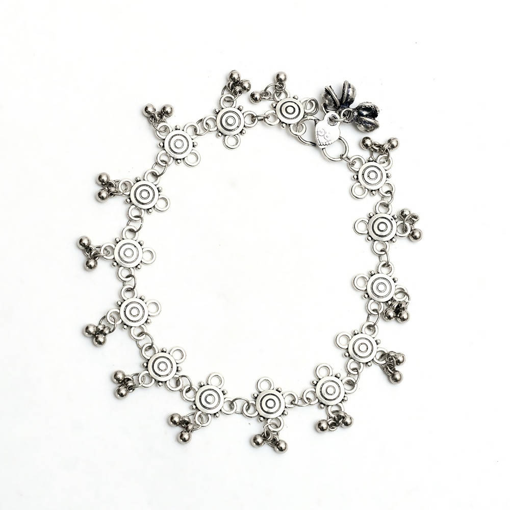 Mominos Fashion Kamal Johar Oxidised Silver Adjustable Anklets | Grocsy