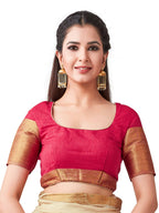 Mimosa Women's Beige Kanchipuram Linen Saree | Grocsy