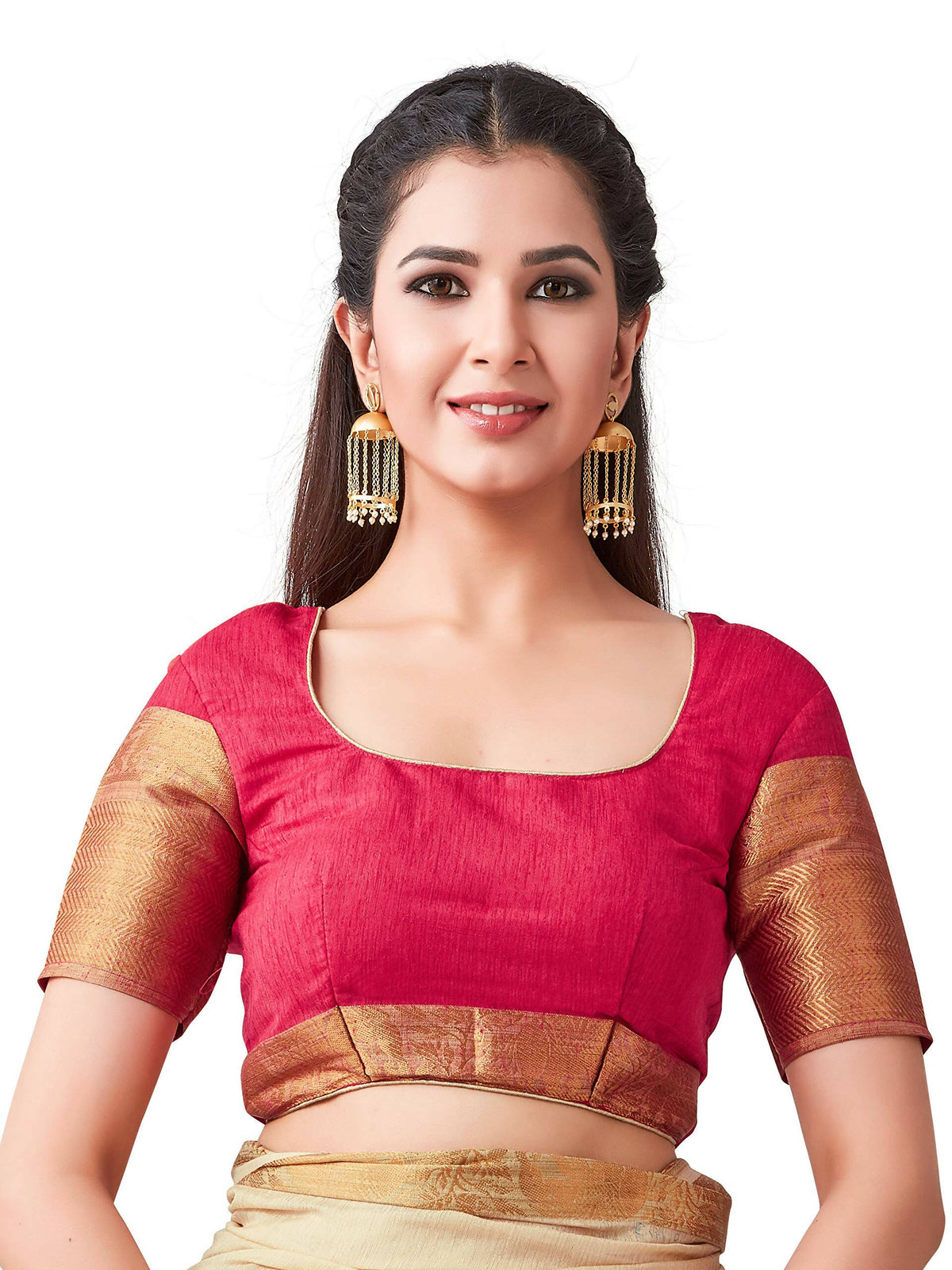Mimosa Women's Beige Kanchipuram Linen Saree | Grocsy