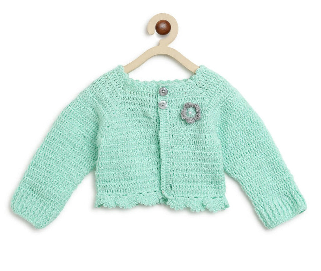 ChutPut Hand knitted Crochet Maharani Wool Dress For Baby Girls - Green | Grocsy