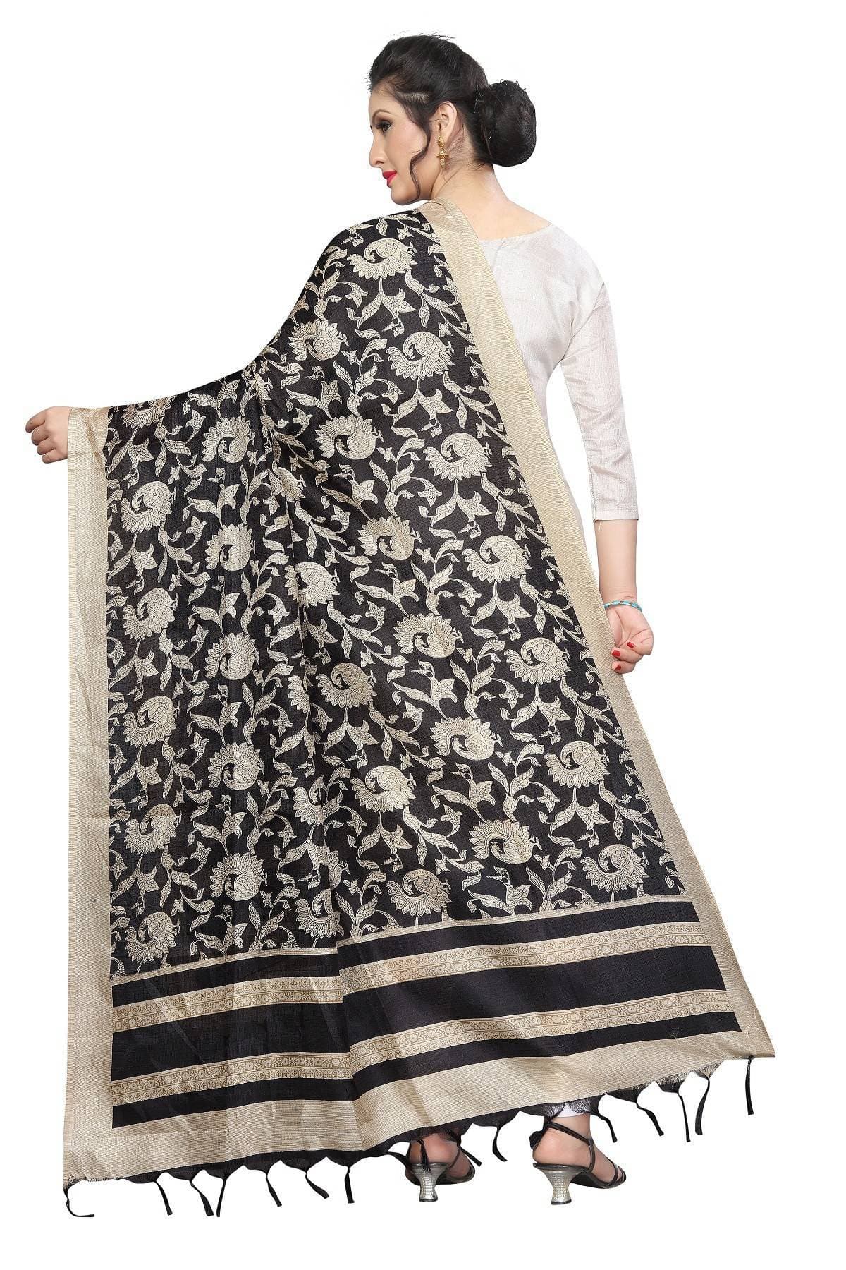 Vamika Peacock Printed Khadi Bhagalpuri Dupatta | Grocsy