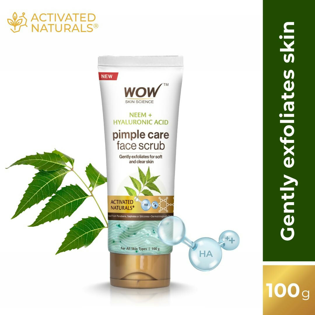 WOW Skin Science Neem & Hyaluronic Acid Pimple Care Face Scrub For Anti-Bacterial, Unclogs Pores | Grocsy