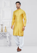 Joban Fashion Men's Jacquard Silk Yellow Printed Kurta Pyjama set | Grocsy