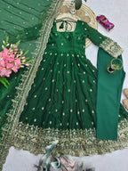 Teeya Creation Green Fendi Silk Designer Heavy Work Wedding Wear Long Gown | Grocsy