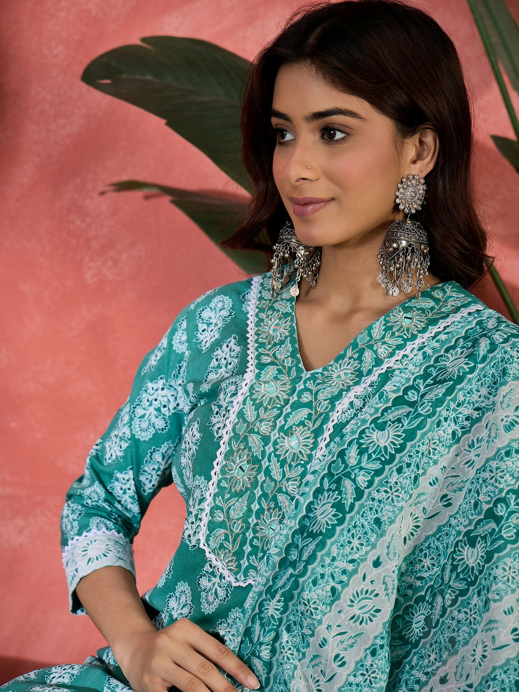 Joban Fashion Printed Teal Pure Cotton Kurta Set | Grocsy