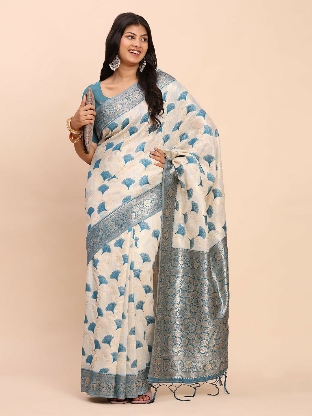Shree Shyam Fashion Linen Cotton Sky Blue Saree | Grocsy