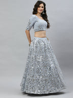 Sky Blue Georgette Paper Mirror Embroidery Work Lehenga Choli with Dupatta - Jivika | Grocsy