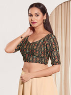 Joban Fashion Black Viscose Rayon Padded Blouse With Sweetheart Neck Elbow Sleeves | Grocsy