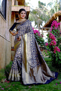 Partywear Designer Blue Banarasi Silk Fancy Saree - Starwalk | Grocsy
