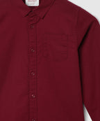 Manet Boys Mandarin Collar Full Sleeves Melange Shirt - Maroon | Grocsy