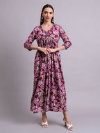 Joban Fashion Purple Cotton Floral Printed & Embroidery Work Anarkali Dress With Dupatta Set | Grocsy
