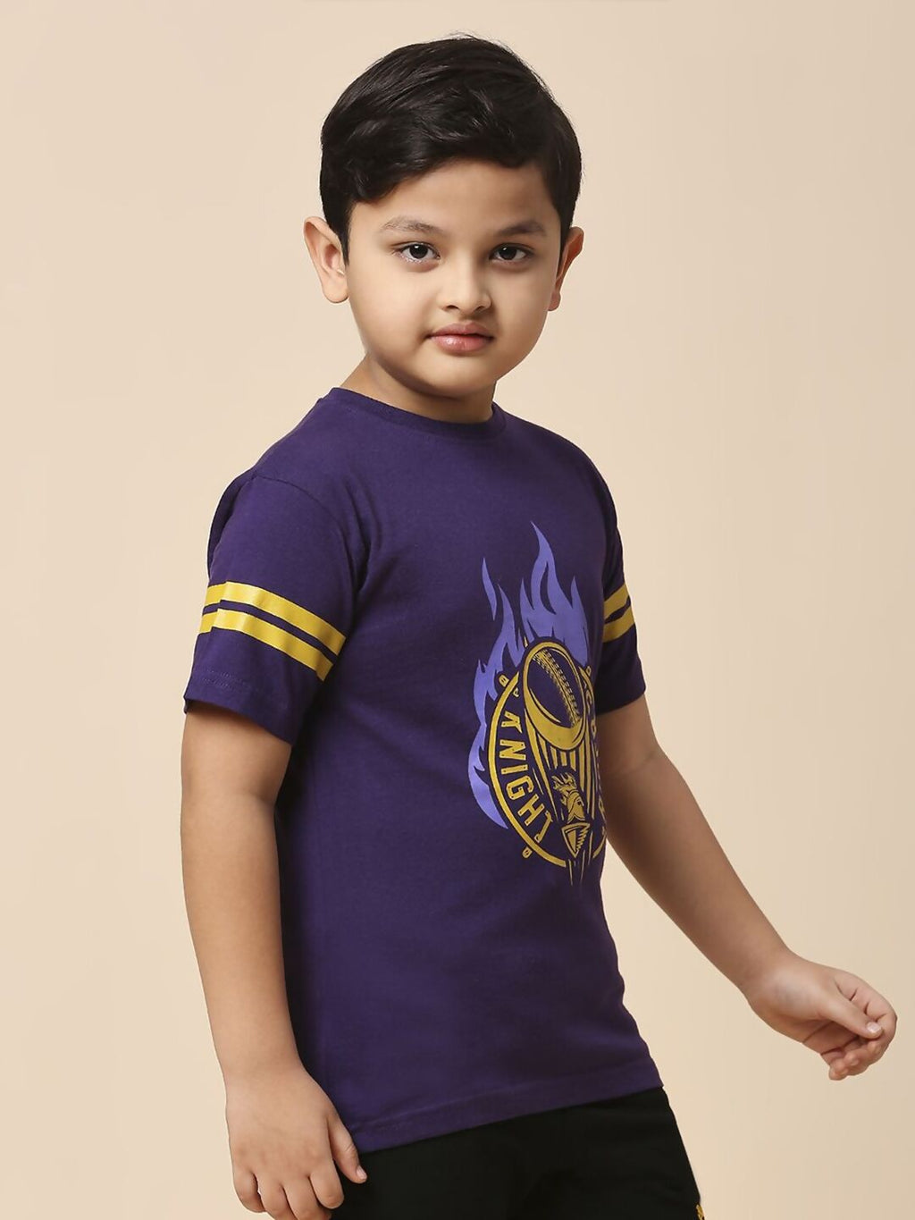Fancode Kids Kolkata Knight Riders Graphic Printed Round Neck Cotton IPL T-Shirts | Grocsy