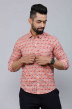 Miravan Men's Peach Spread Collar Floral Print Casual Shirt | Grocsy