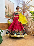 Teeya Creation Rani Colour Rayon Silk Embroidery Work Fully Stitched Navratri Lehenga | Grocsy