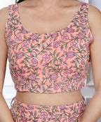 Miravan Women's Orange Floral Printed Crop Top And Skirt Co-Ord Set | Grocsy