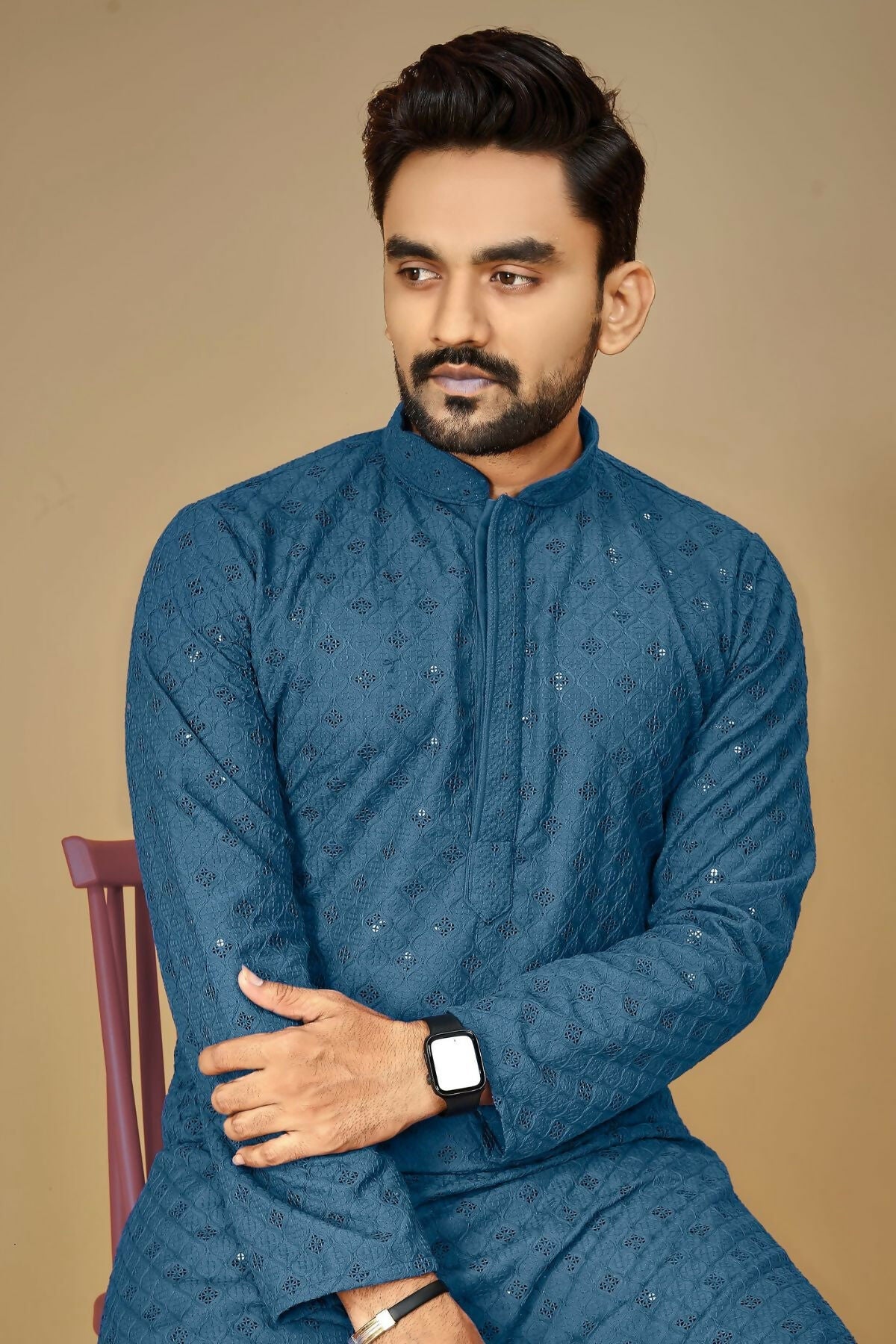 Anaita Teal Embroidered Rayon Straight Kurta | Grocsy