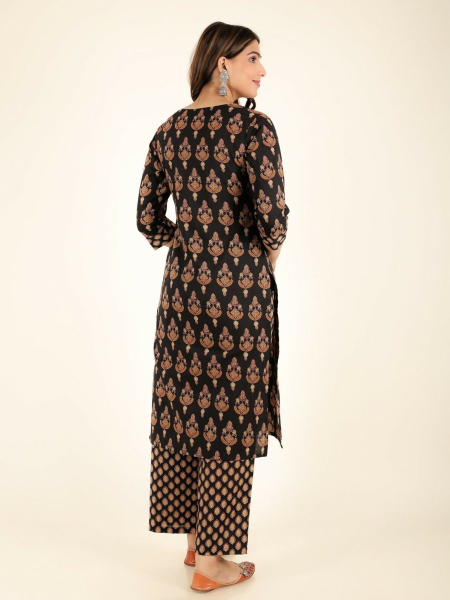 Aramya Black Soft Cotton Floral Print Straight Kurta Pant Set for Women | Grocsy