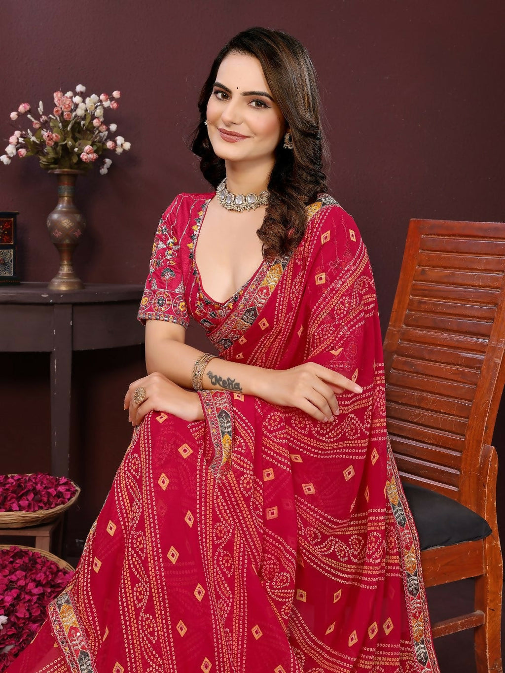Ai Fashion Magenta Georgette Digital Print Party Wear Saree | Grocsy