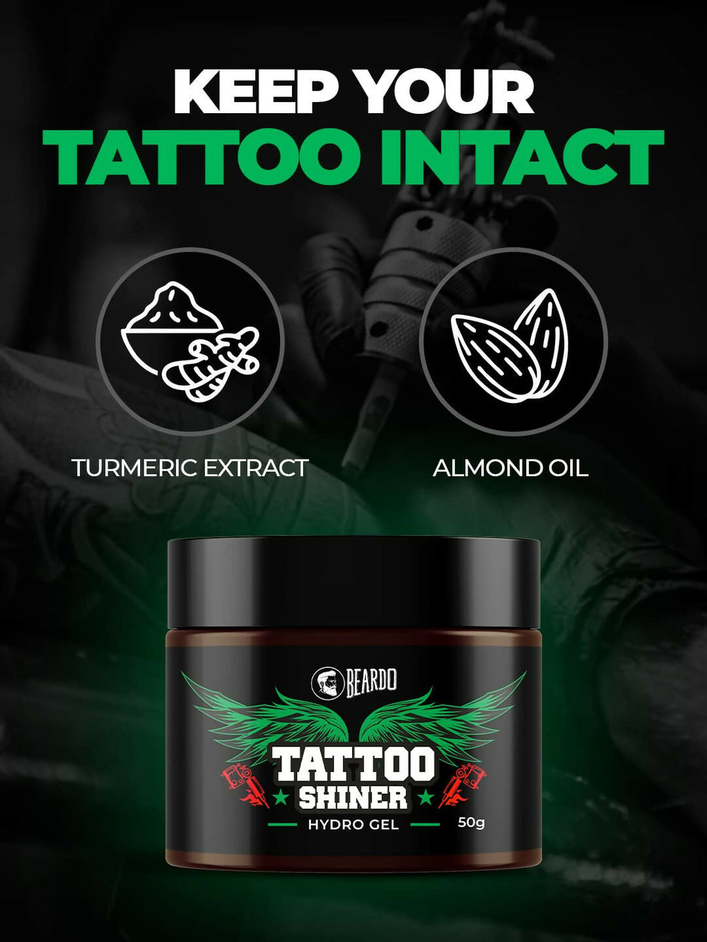 Beardo Tattoo Shiner Gel - Hydro Gel Heals & Maintains Tattoo Ink | Grocsy