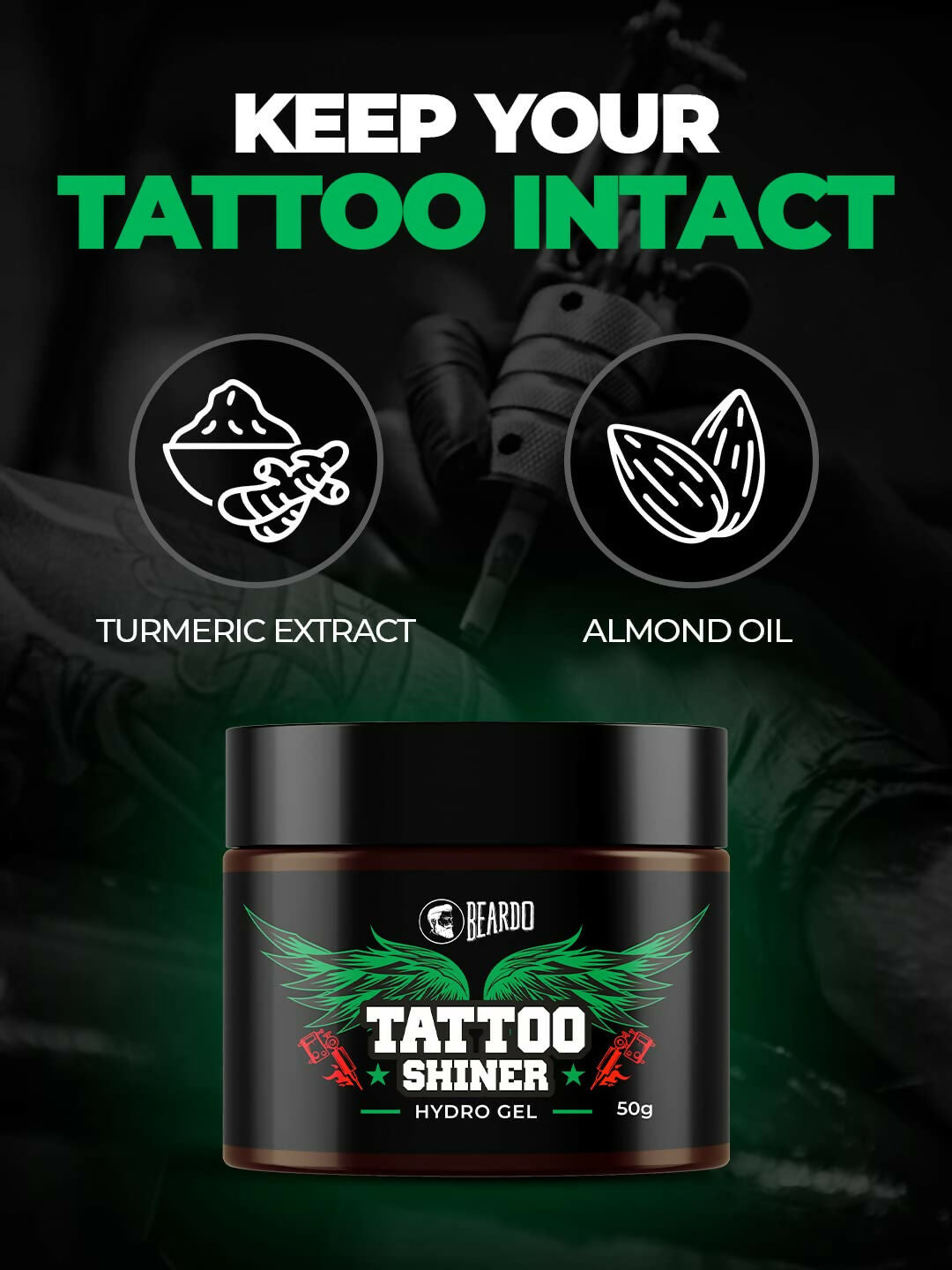 Beardo Tattoo Shiner Gel - Hydro Gel Heals & Maintains Tattoo Ink | Grocsy