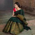 DEIANA'S Beautiful Designer Golden zari Soft Lichi Silk Saree - Green | Grocsy