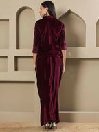 Joban Fashion Women Wine Velvet Hand Embellishment Stitched Dress | Grocsy