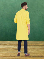 Even Apparels Men's Pure Cotton Yellow Kurta | Grocsy