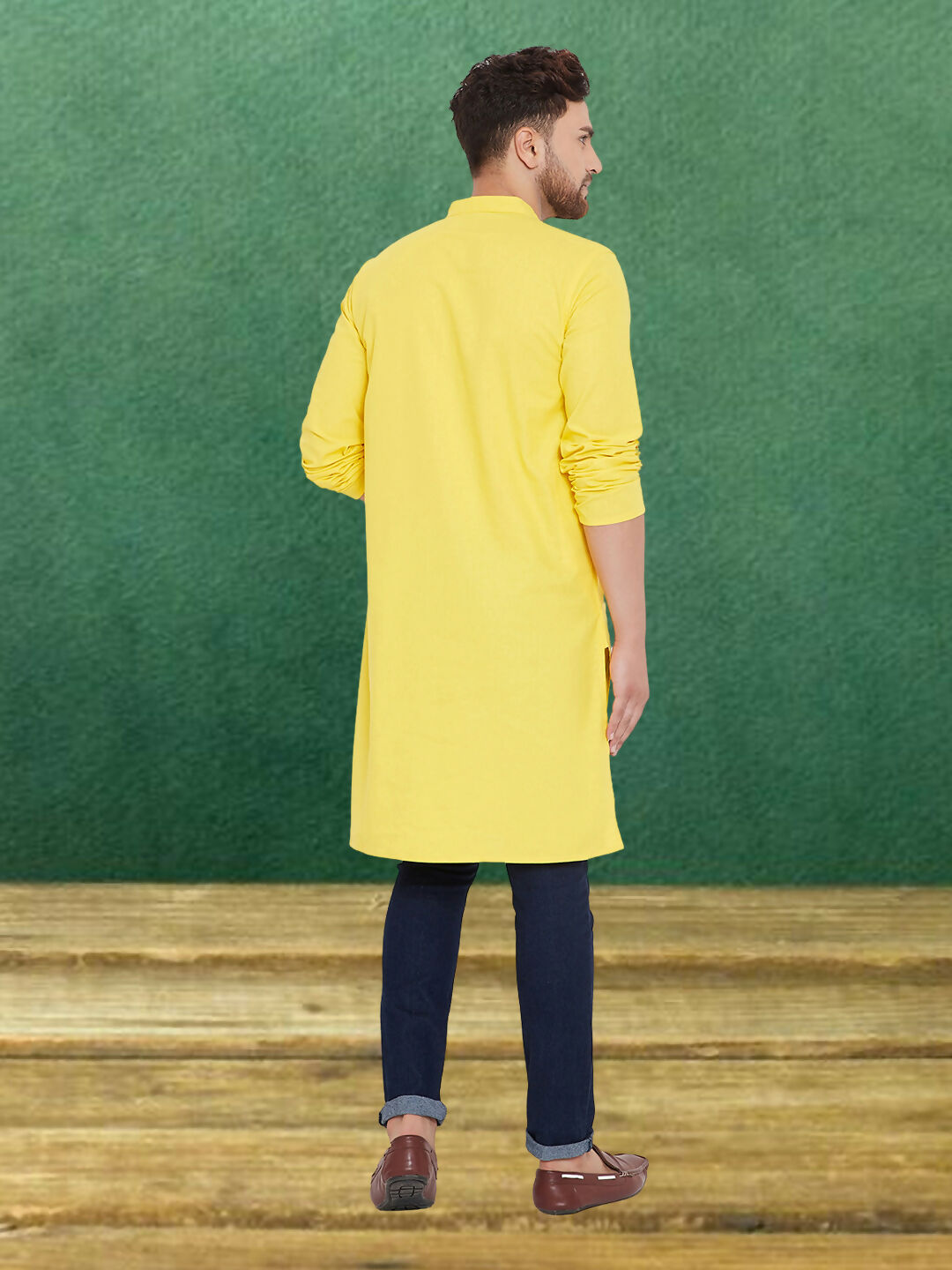 Even Apparels Men's Pure Cotton Yellow Kurta | Grocsy