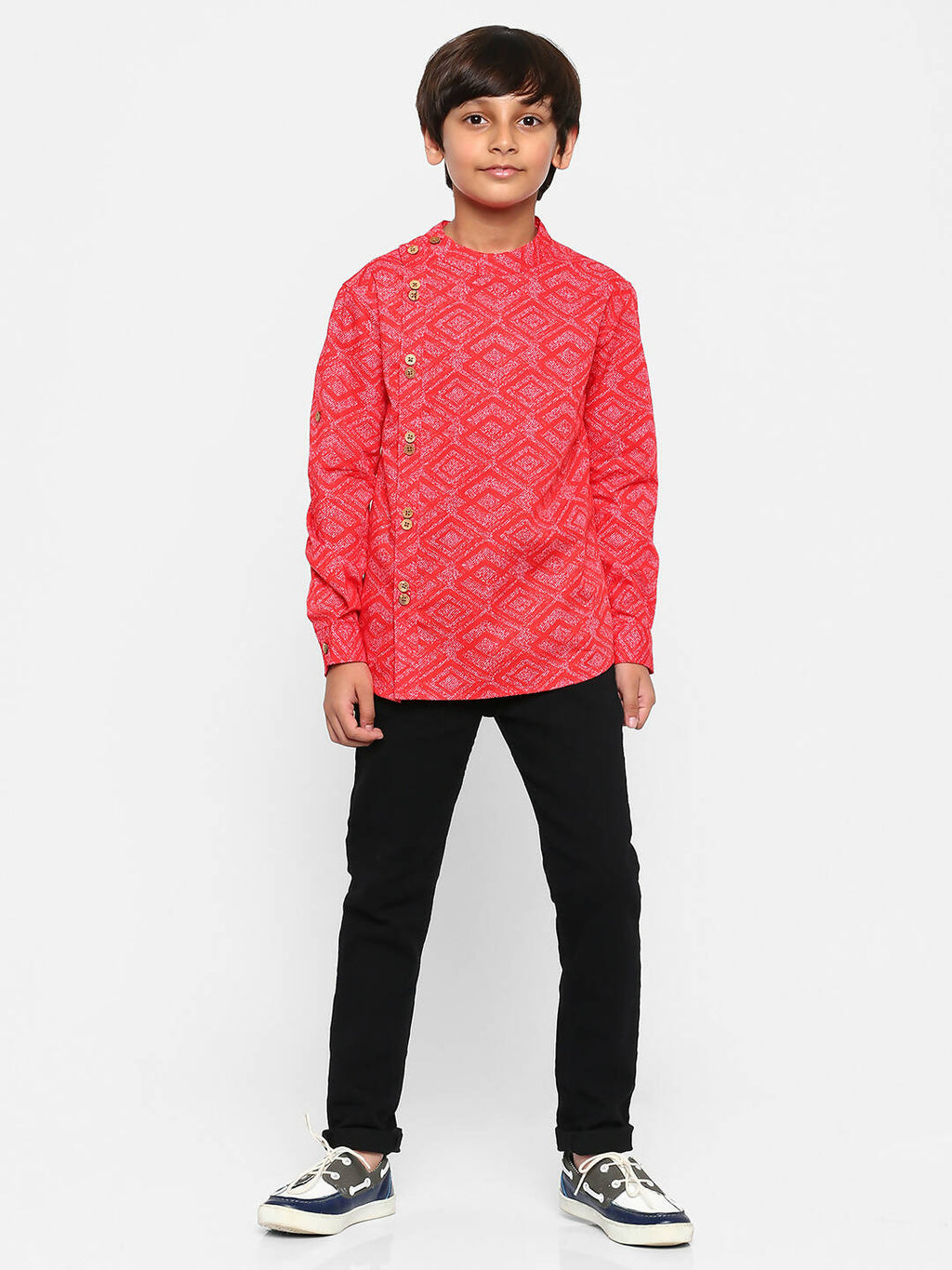 Manet Ethnic Full Sleeves Printed Shirt - Red | Grocsy