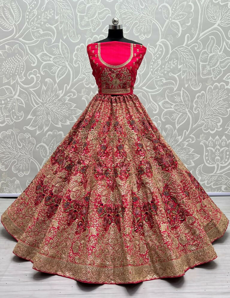 Jyoti Fashion Women's Rani Pink Silk Fancy Dori & Sequins Multi Thread Embroidered with Diamond Work Wedding Lehenga Choli | Grocsy