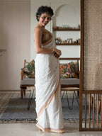 Suta White Woven Design Pure Cotton Saree | Grocsy