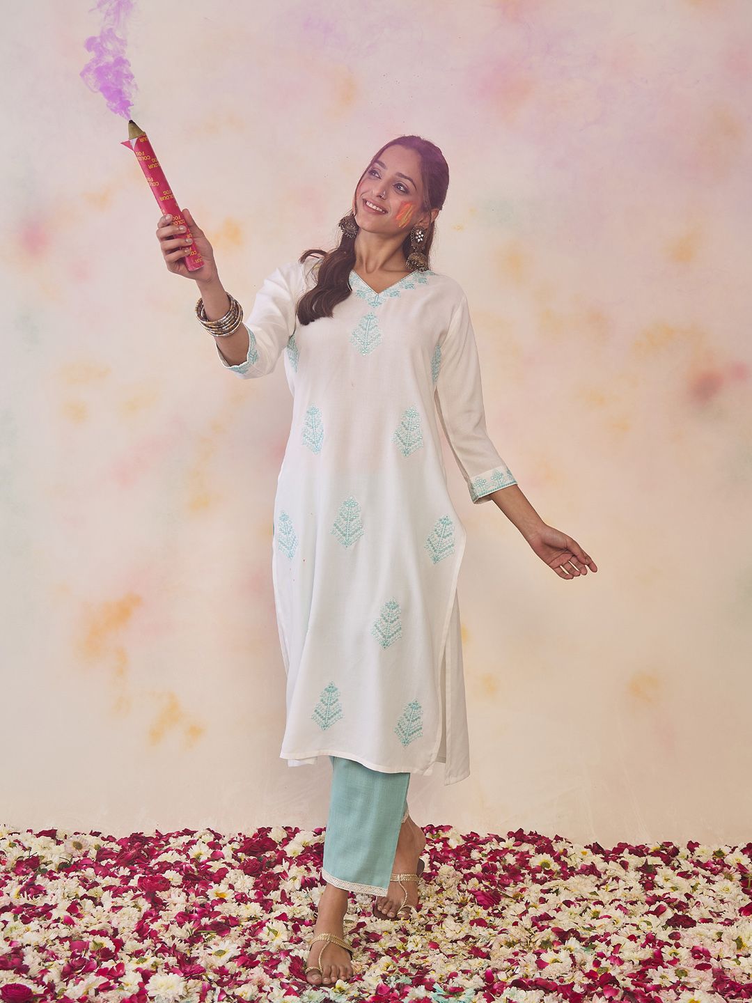 Indo Era Women Ethnic Motifs Embroidered Sequinned Floral Kurta | Grocsy